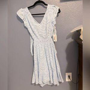 NWT Jessica Simpson Baby Blue Eyelet Ruffle Hem Midi Dress